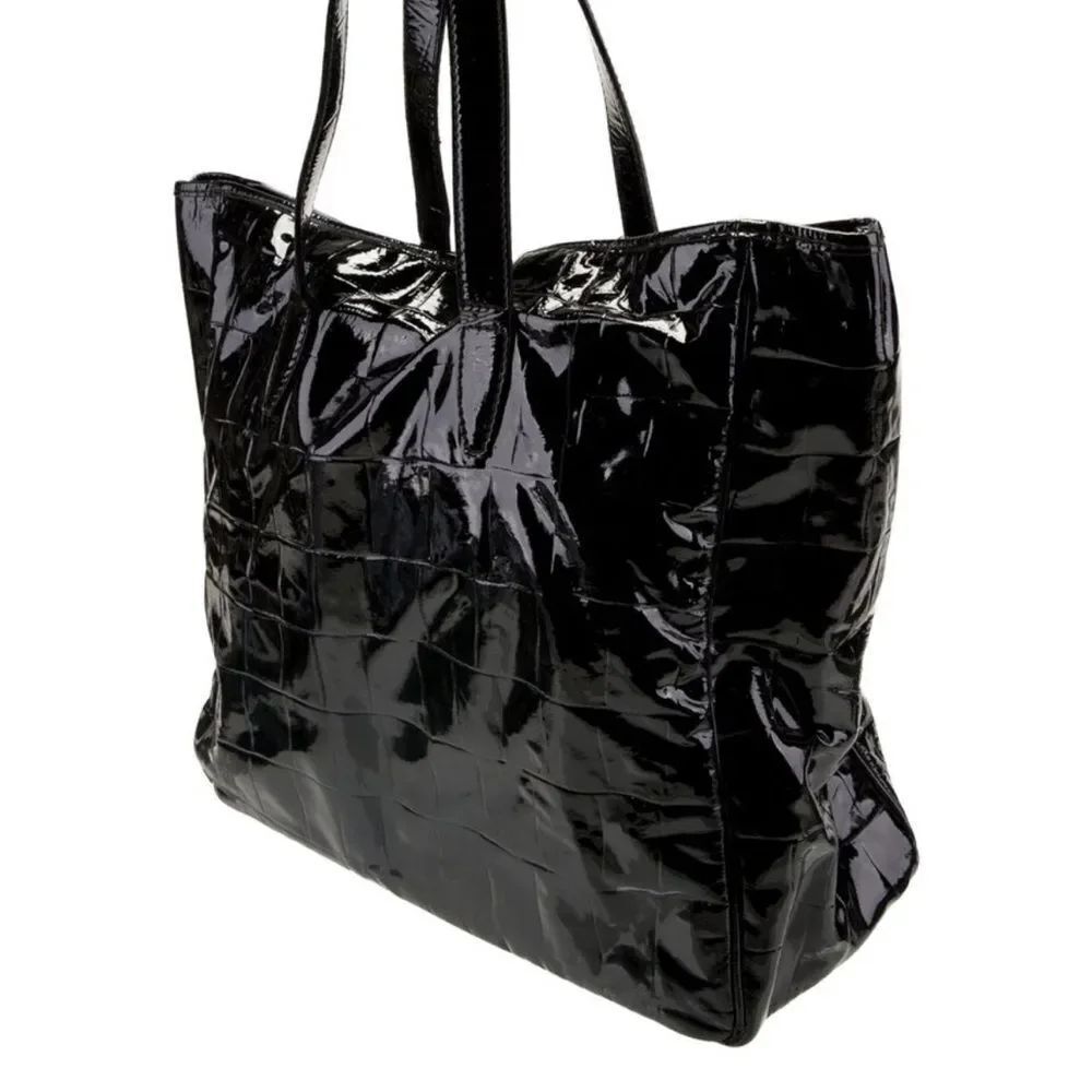 Yves Saint Laurent Rive Gauche Black Patent Leather Croc Embossed Raspail Tote - Picture 2 of 8